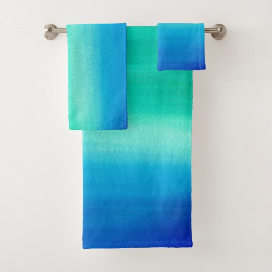 Waterverf Ocean Blue Green Ombre Beach Bad Handdoek (Insitu)