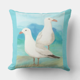Waterverf Ocean Blue Seagulls Bird Natuur Art Buitenkussen