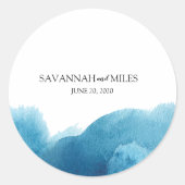 Waterverf Ocean Blue Wedding Stickers (Voorkant)