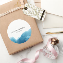 Waterverf Ocean Blue Wedding Stickers