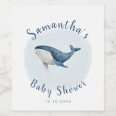 Waterverf Ocean Blue Whale Cute Boy's Baby shower Wijn Etiket (Enkel label)