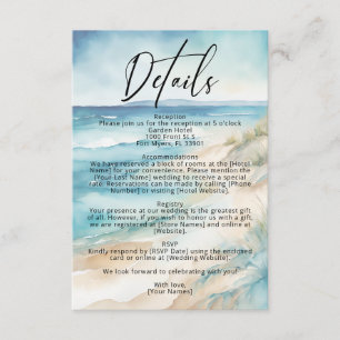 Waterverf Ocean Coastal Beach Wedding Details Informatiekaartje