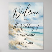 Waterverf Ocean Coastal Beach Wedding Welkom Poster (Voorkant)