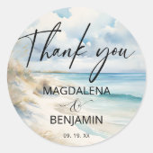 Waterverf Ocean Coastal Op het strand Bedankt Ronde Sticker (Voorkant)