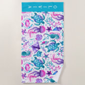 Waterverf Ocean Creatures Onder het Zee Strandlaken (Voorkant)