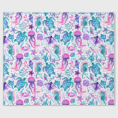 Waterverf Ocean Creatures Under the Zee Verjaardag Cadeaupapier (Vlak)