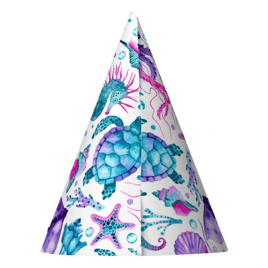 Waterverf Ocean Creatures Under the Zee Verjaardag Feesthoedjes (Achterkant)