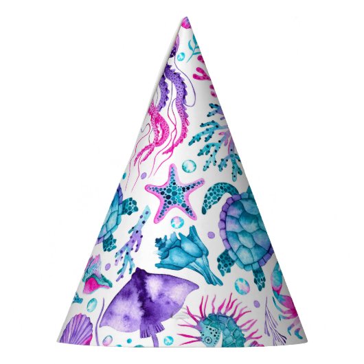 Waterverf Ocean Creatures Under the Zee Verjaardag Feesthoedjes (Links)