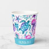 Waterverf Ocean Creatures Under the Zee Verjaardag Papieren Bekers (Achterkant)
