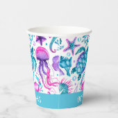 Waterverf Ocean Creatures Under the Zee Verjaardag Papieren Bekers (Rechts)