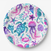 Waterverf Ocean Creatures Under the Zee Verjaardag Papieren Bordje (Voorkant)
