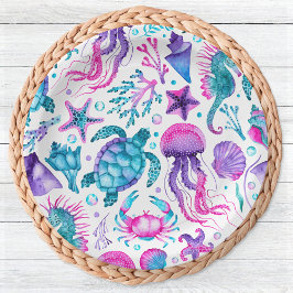 Waterverf Ocean Creatures Under the Zee Verjaardag Papieren Bordje