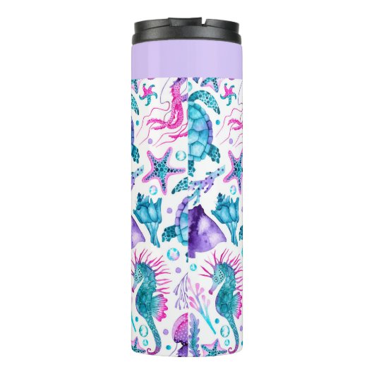 Waterverf Ocean Creatures Under the Zee Verjaardag Thermosbeker (Achterkant)