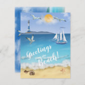 Waterverf Ocean Front Scene Lighthouders Seagulls Briefkaart (Voorkant / Achterkant)