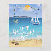 Waterverf Ocean Front Scene Lighthouders Seagulls Briefkaart (Voorkant)