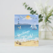 Waterverf Ocean Front Scene Lighthouders Seagulls Briefkaart (Staand voorkant)