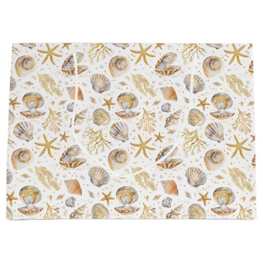 Waterverf Ocean Gold Seashell Baby shower Groot Cadeauzakje (Voorkant)