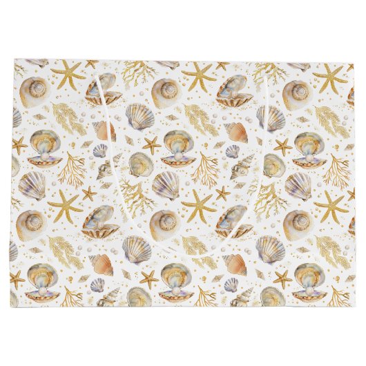 Waterverf Ocean Gold Seashell Baby shower Groot Cadeauzakje (Achterkant)