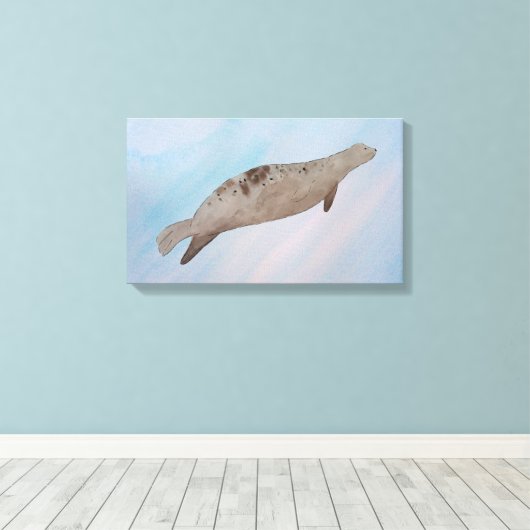 Waterverf Ocean Harbour Seal Canvas Afdruk (Insitu (Houten vloer))