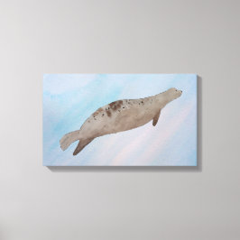 Waterverf Ocean Harbour Seal Canvas Afdruk