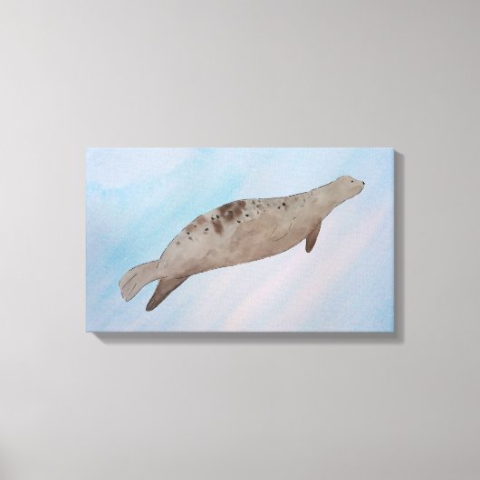 Waterverf Ocean Harbour Seal Canvas Afdruk (Voorkant)