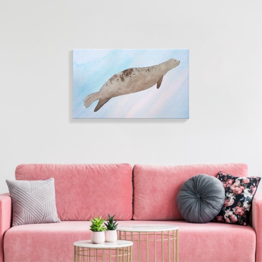 Waterverf Ocean Harbour Seal Canvas Afdruk (Insitu (Woonkamer))