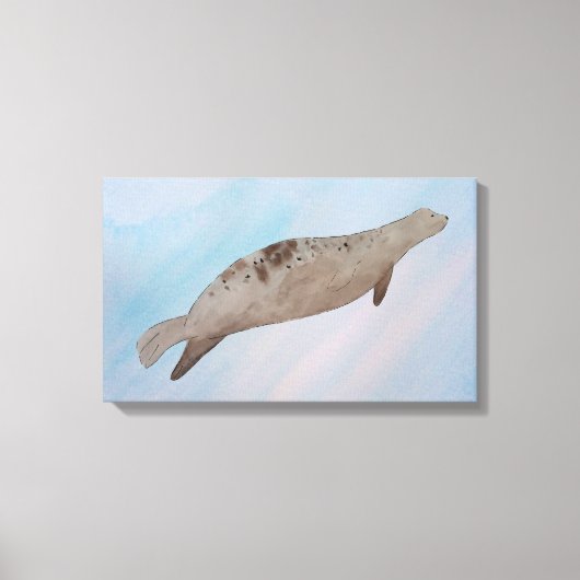 Waterverf Ocean Harbour Seal Canvas Afdruk (Voorkant)