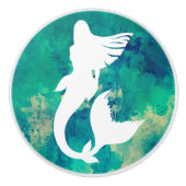 Waterverf Ocean Hues Mermaid Silhouette Keramische Knop (Voorkant)