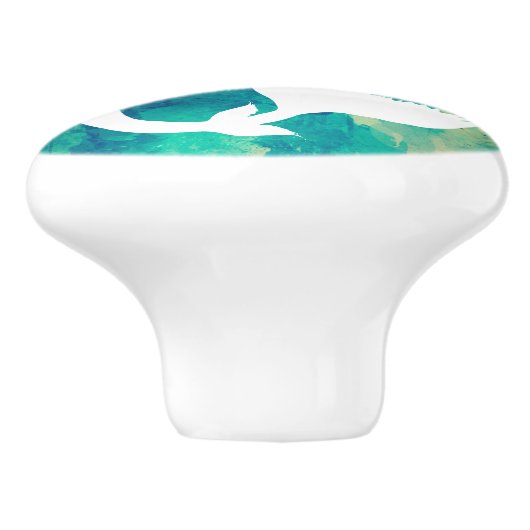 Waterverf Ocean Hues Mermaid Silhouette Keramische Knop (Zijkant)