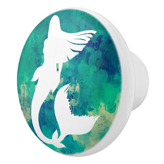 Waterverf Ocean Hues Mermaid Silhouette Keramische Knop (Rechts)