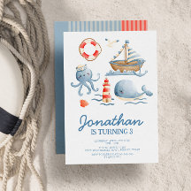 Waterverf Ocean Kids Birthday Party Invitation