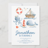 Waterverf Ocean Kids Birthday Party Invitation Kaart (Voorkant)