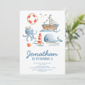 Waterverf Ocean Kids Birthday Party Invitation Kaart (Staand voorkant)
