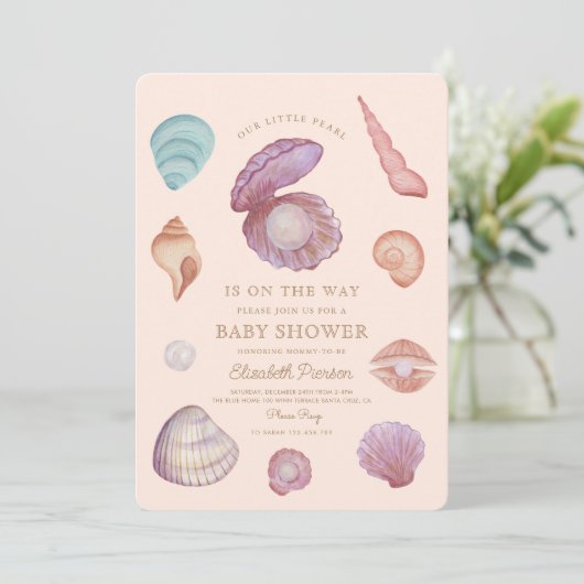 Waterverf Ocean kleine parel Seashell Baby shower Kaart (Staand voorkant)