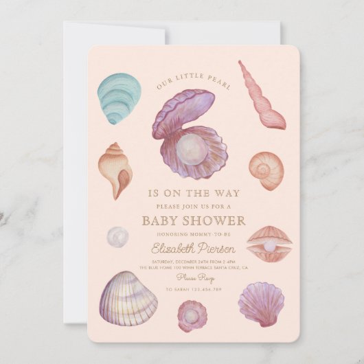 Waterverf Ocean kleine parel Seashell Baby shower Kaart (Voorkant)