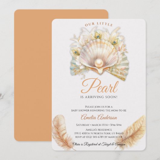 Waterverf Ocean kleine parel Seashell Baby shower Kaart (Voorkant / Achterkant)