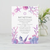 Waterverf Ocean Life Bat Mitzvah Kaart (Staand voorkant)