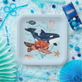 Waterverf Ocean Life en Creats Aquatic Blue Papieren Bordje (Feest)