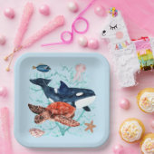 Waterverf Ocean Life en Creats Aquatic Blue Papieren Bordje (Feest)