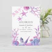 Waterverf Ocean Life Nautical Wedding Foto Save The Date (Staand voorkant)