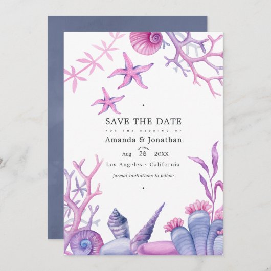 Waterverf Ocean Life Nautical Wedding Foto Save The Date (Voorkant / Achterkant)