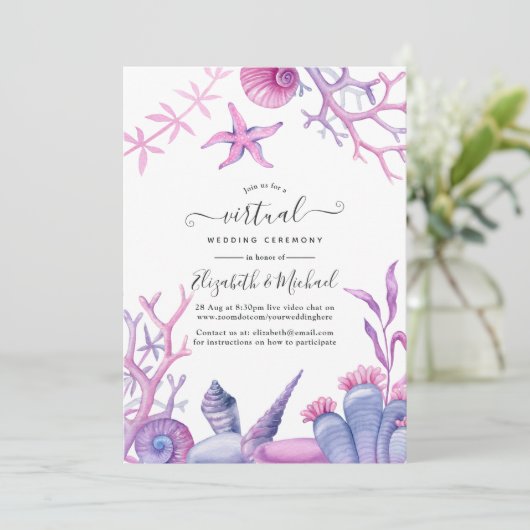 Waterverf Ocean Life Online Virtual Wedding Kaart (Staand voorkant)