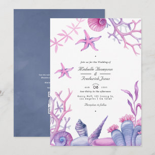 Waterverf Ocean Life QR Code Nautical Wedding Kaart