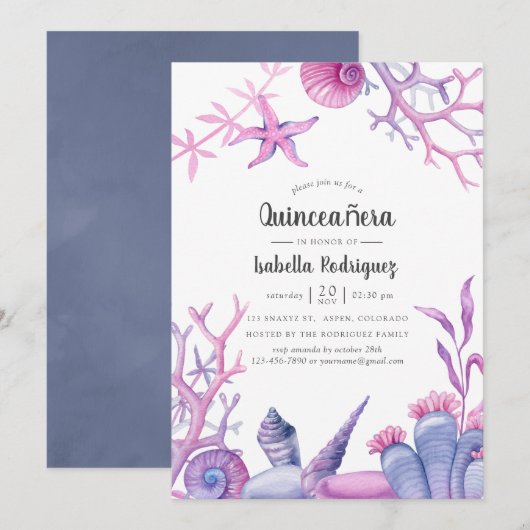 Waterverf Ocean Life Quinceañera Kaart (Voorkant / Achterkant)