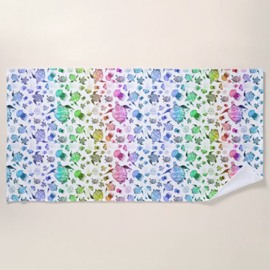 Waterverf Ocean Life - Regenboogkleuren Strandlaken (Voorkant)
