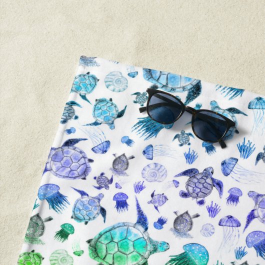 Waterverf Ocean Life - Regenboogkleuren Strandlaken (In situ)