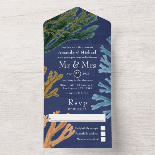 Waterverf Ocean Life Wedding All in One Invitation All In One Uitnodiging (Binnen)