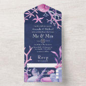 Waterverf Ocean Life Wedding All In One Uitnodiging (Binnen)