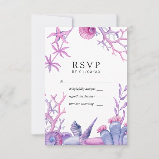 Waterverf Ocean Life Wedding RSVP Kaartje (Voorkant)