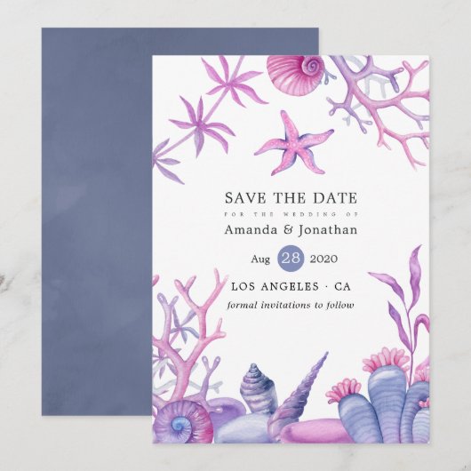 Waterverf Ocean Life Wedding Save The Date (Voorkant / Achterkant)